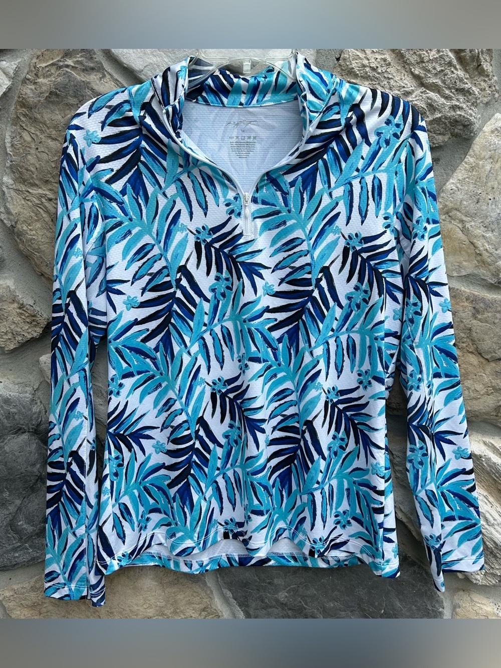 Gottex Top Rash Guard Size M Blue Lightweight Tropical Beach Vacation Coastal